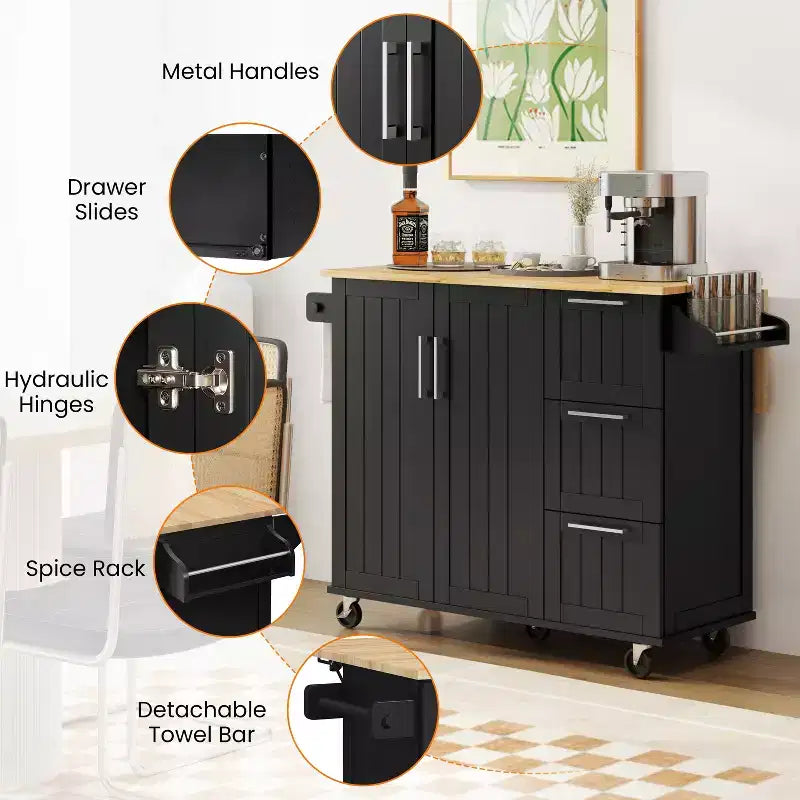 Yaheetech Desserte de cuisine roulante Îlot de cuisine avec armoire de rangement