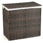 Costway 110L 3-Section Laundry Hamper w/Lid&Handle PE Rattan Clothes Hamper w/Liner Bag