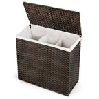 Costway Panier à linge à 3 sections de 110 L avec couvercle et poignée en rotin PE avec sac de doublure