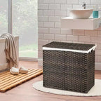 Costway Panier à linge à 3 sections de 110 L avec couvercle et poignée en rotin PE avec sac de doublure