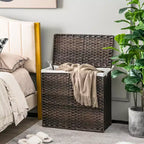 Costway Panier à linge à 3 sections de 110 L avec couvercle et poignée en rotin PE avec sac de doublure
