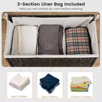 Costway Panier à linge à 3 sections de 110 L avec couvercle et poignée en rotin PE avec sac de doublure