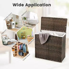 Costway Panier à linge à 3 sections de 110 L avec couvercle et poignée en rotin PE avec sac de doublure