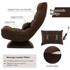 Chaise de sol pivotante à 360° Costway, chaise paresseuse réglable sur 5 niveaux avec oreiller de massage gris/noir/marron
