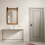 Costway Miroir mural décoratif 76,2 x 55,9 cm, miroir de courtoisie avec cadre en bois style porte de grange, marron
