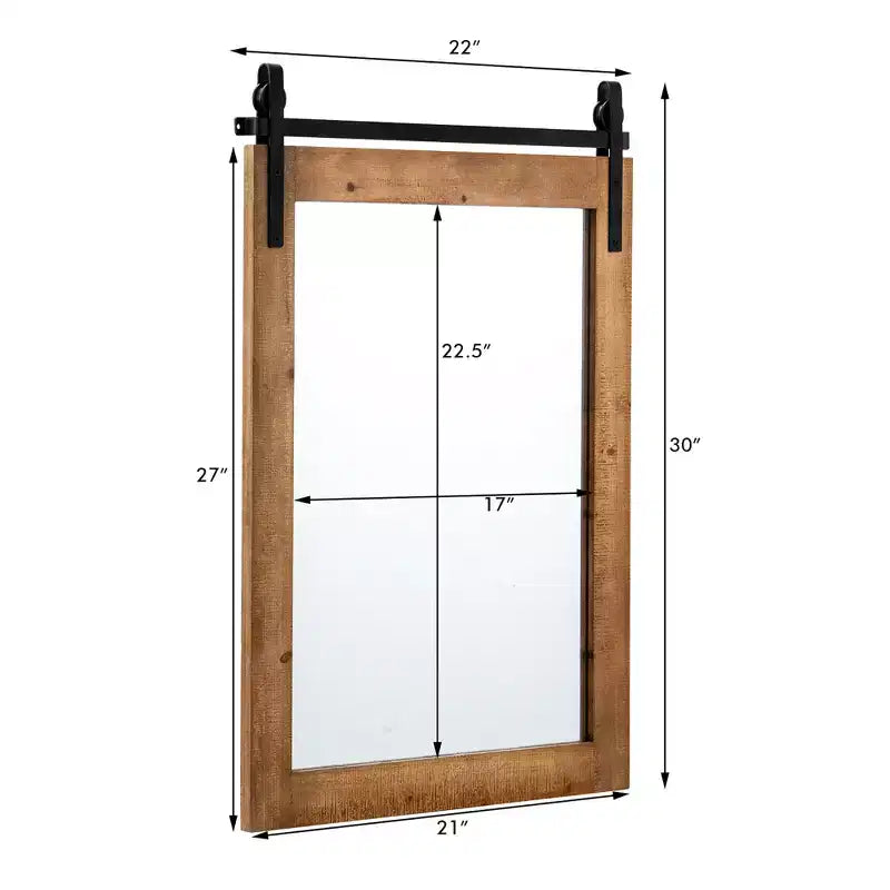 Costway Miroir mural décoratif 76,2 x 55,9 cm, miroir de courtoisie avec cadre en bois style porte de grange, marron