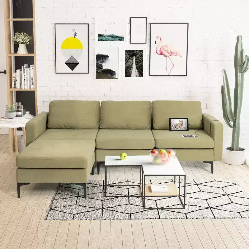 Canapé sectionnel modulaire en L à 3 places Costway avec méridienne réversible et 2 ports USB