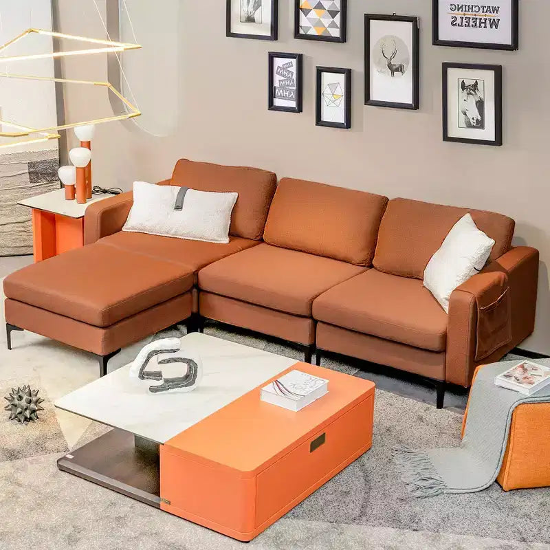 Canapé sectionnel modulaire en L à 3 places Costway avec méridienne réversible et 2 ports USB