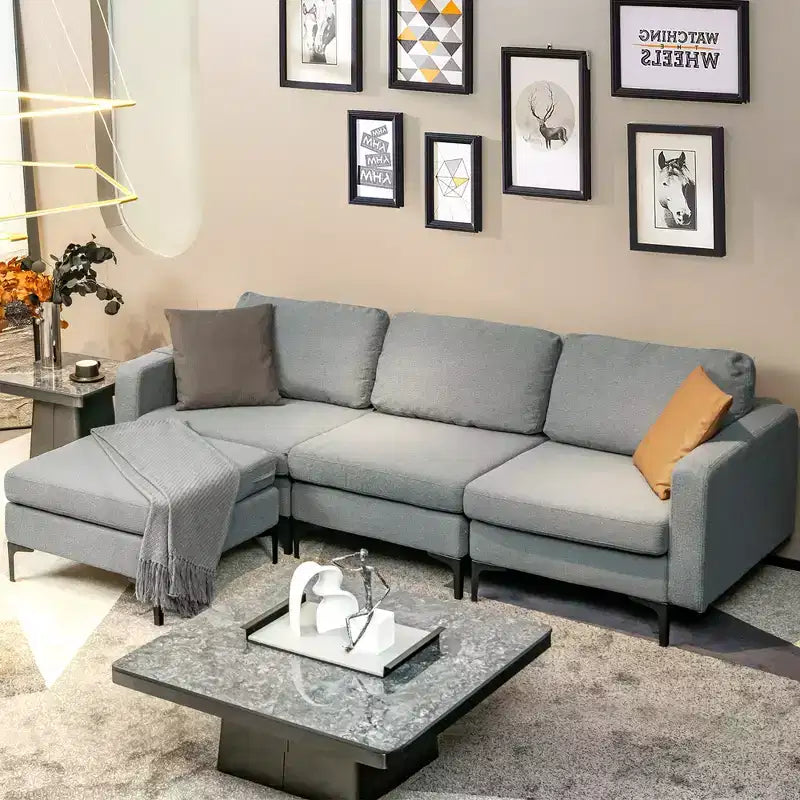 Canapé sectionnel modulaire en L à 3 places Costway avec méridienne réversible et 2 ports USB