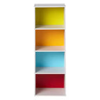 Hodedah Import, étagère à 4 niveaux de 30 cm P x 40 cm l x 119 cm H, solution de rangement pour salon, chambre ou bureau, blanc et arc-en-ciel