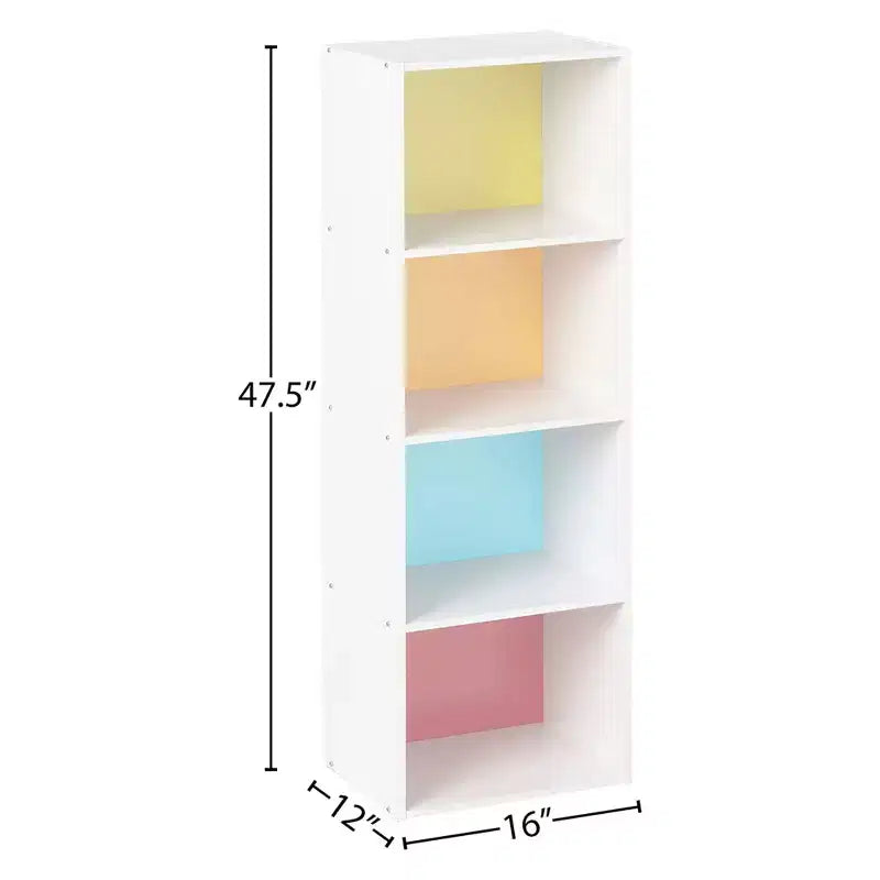 Hodedah Import, étagère à 4 niveaux de 30 cm P x 40 cm l x 119 cm H, solution de rangement pour salon, chambre ou bureau, blanc et arc-en-ciel
