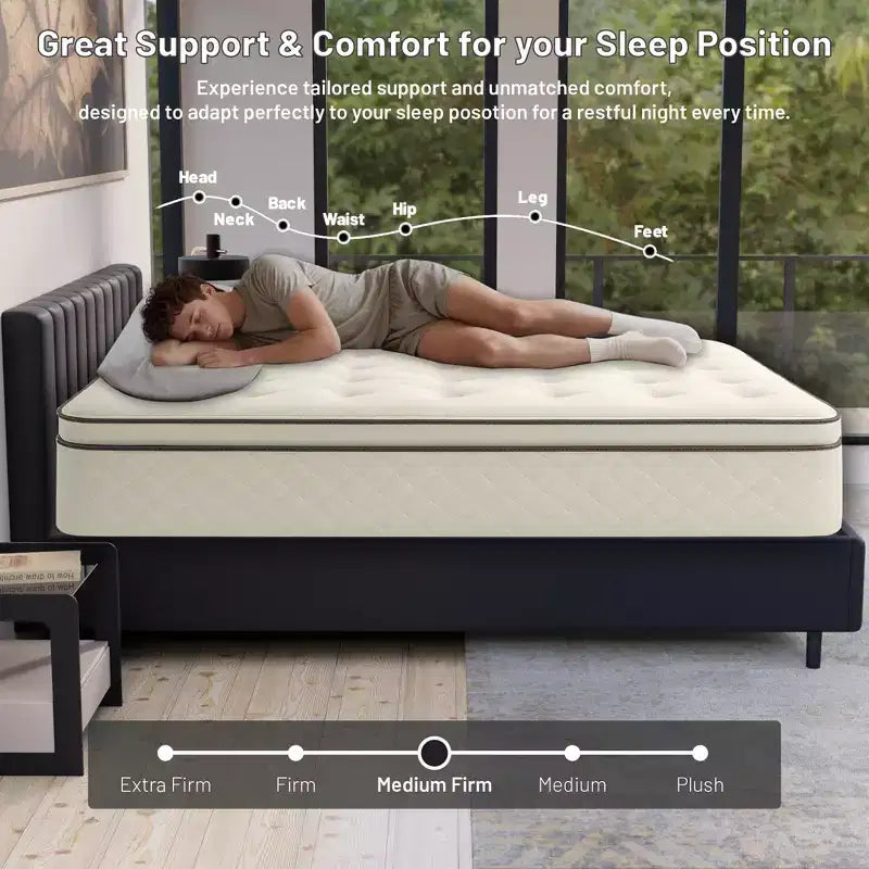 Continental Sleep, matelas hybride simple face à plateau-coussin de 9 pouces à fermeté moyenne, compatible avec les lits réglables