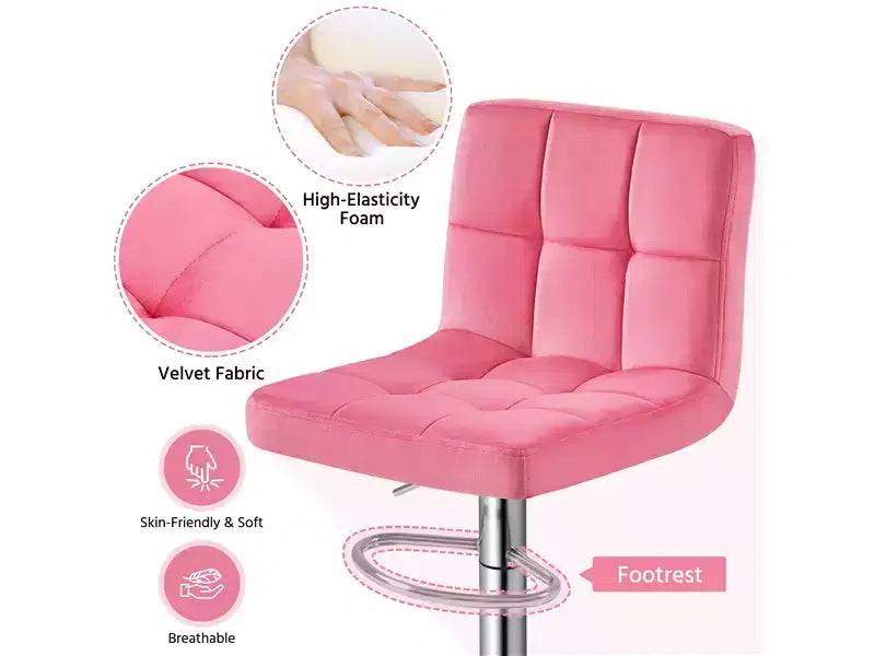 Tabourets de bar Yaheetech réglables et modernes en velours avec dossier et grande base, lot de 2