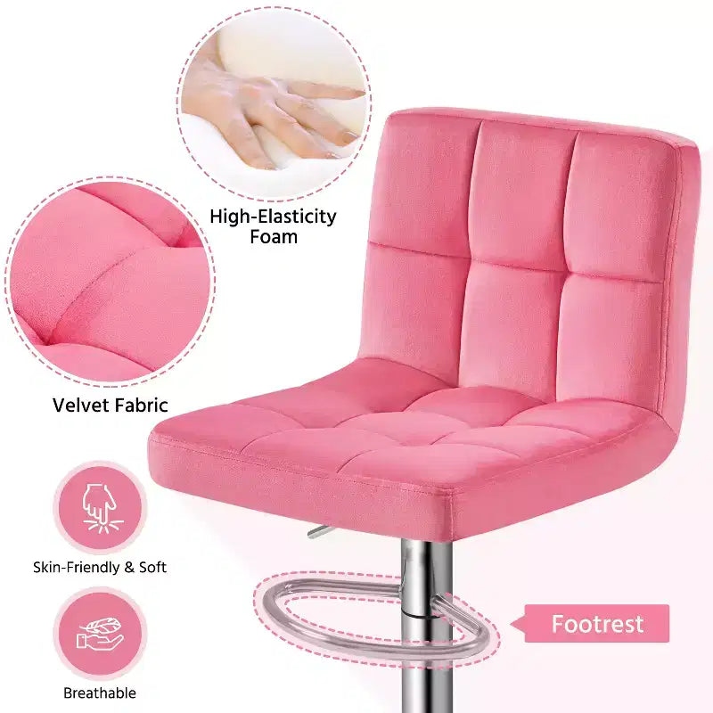 Tabourets de bar Yaheetech réglables et modernes en velours avec dossier et grande base, lot de 2