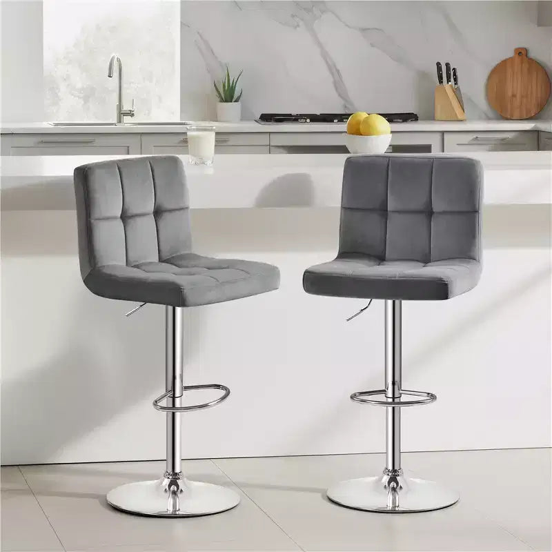 Tabourets de bar Yaheetech réglables et modernes en velours avec dossier et grande base, lot de 2