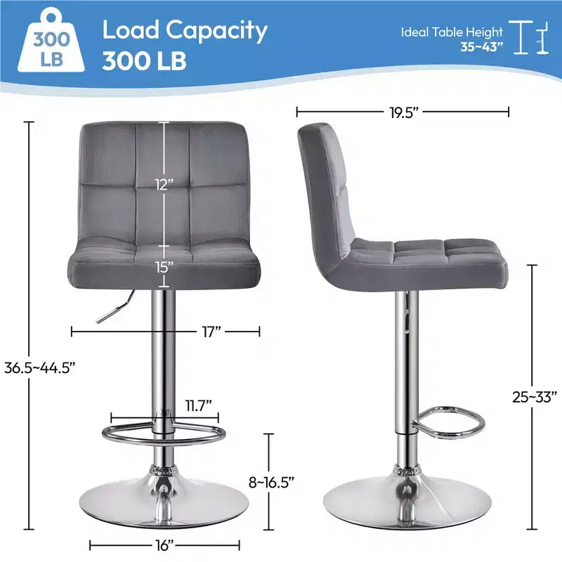 Tabourets de bar Yaheetech réglables et modernes en velours avec dossier et grande base, lot de 2