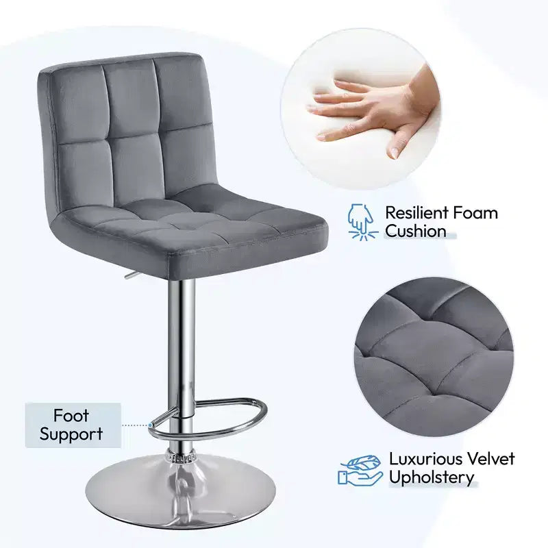 Tabourets de bar Yaheetech réglables et modernes en velours avec dossier et grande base, lot de 2