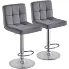 Yaheetech 2pcs Adjustable Modern Velvet Swivel Bar Stool with Backrest And Large Pedestal Base