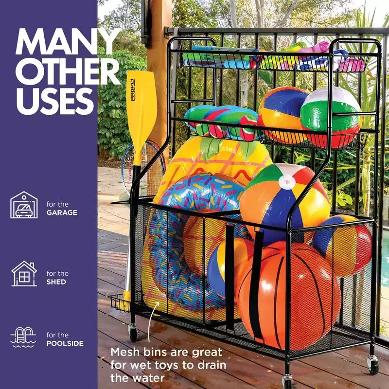 Support de rangement pour ballons pour garage – Grand organisateur d'équipement sportif de garage intérieur et extérieur avec paniers, roues et freins – Homeitusa