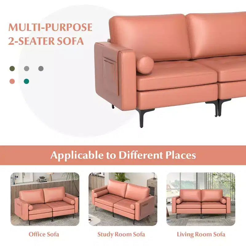 Costway Causeuse moderne 2 places avec 2 traversins et poches de rangement latérales Gris/Rouge