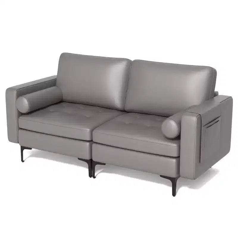 Costway Causeuse moderne 2 places avec 2 traversins et poches de rangement latérales Gris/Rouge