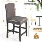 Costway Lot de 2 tabourets de bar rembourrés de 63,5 cm de hauteur de comptoir avec pieds en bois d'hévéa Gris/Beige