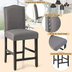 Costway Lot de 2 tabourets de bar rembourrés de 63,5 cm de hauteur de comptoir avec pieds en bois d'hévéa Gris/Beige