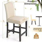Costway Lot de 2 tabourets de bar rembourrés de 63,5 cm de hauteur de comptoir avec pieds en bois d'hévéa Gris/Beige