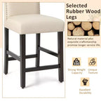Costway Lot de 2 tabourets de bar rembourrés de 63,5 cm de hauteur de comptoir avec pieds en bois d'hévéa Gris/Beige