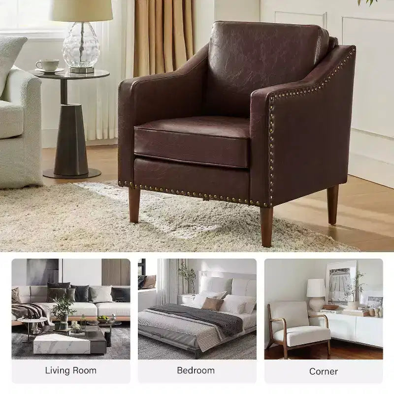 Fauteuil en cuir végétalien de transition Bonita avec coussin de siège amovible et garnitures cloutées | ART OF LIVING DESIGNS