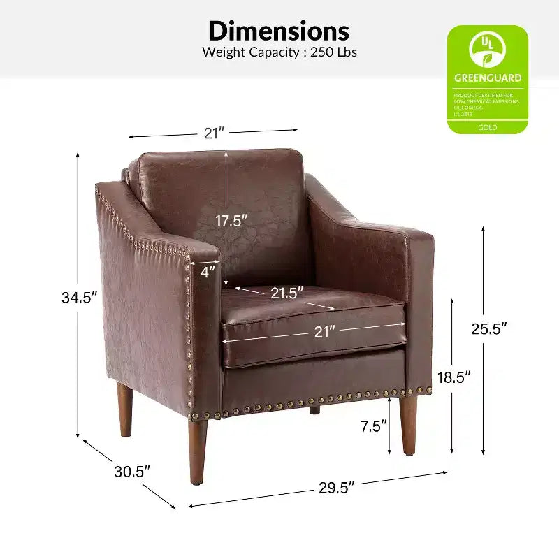 Fauteuil en cuir végétalien de transition Bonita avec coussin de siège amovible et garnitures cloutées | ART OF LIVING DESIGNS