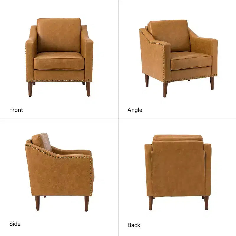 Fauteuil en cuir végétalien de transition Bonita avec coussin de siège amovible et garnitures cloutées | ART OF LIVING DESIGNS