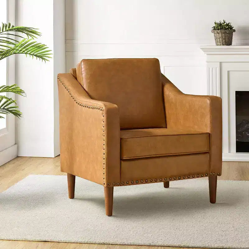 Fauteuil en cuir végétalien de transition Bonita avec coussin de siège amovible et garnitures cloutées | ART OF LIVING DESIGNS