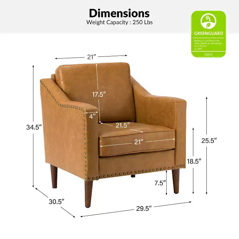 Fauteuil en cuir végétalien de transition Bonita avec coussin de siège amovible et garnitures cloutées | ART OF LIVING DESIGNS
