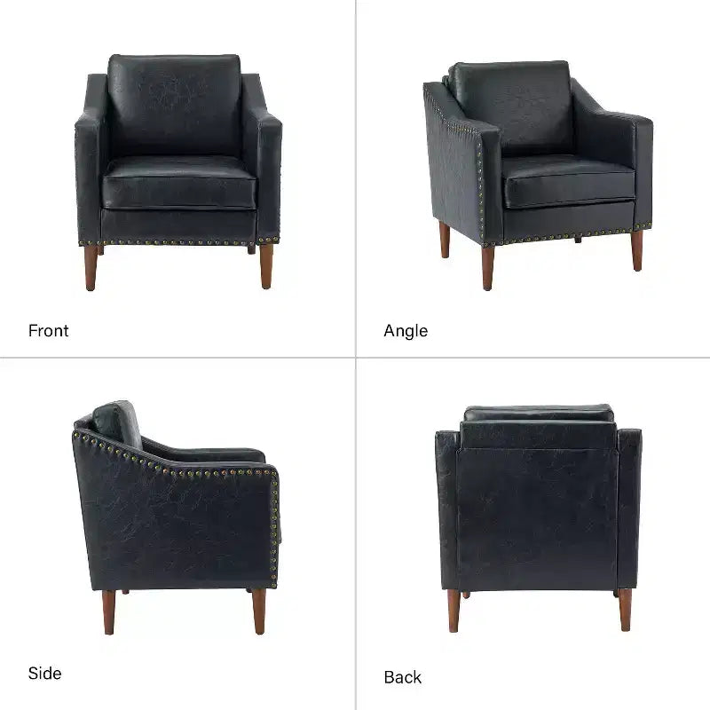 Fauteuil en cuir végétalien de transition Bonita avec coussin de siège amovible et garnitures cloutées | ART OF LIVING DESIGNS