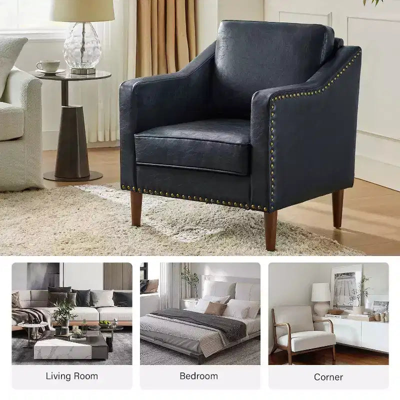 Fauteuil en cuir végétalien de transition Bonita avec coussin de siège amovible et garnitures cloutées | ART OF LIVING DESIGNS