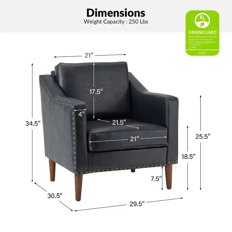 Fauteuil en cuir végétalien de transition Bonita avec coussin de siège amovible et garnitures cloutées | ART OF LIVING DESIGNS