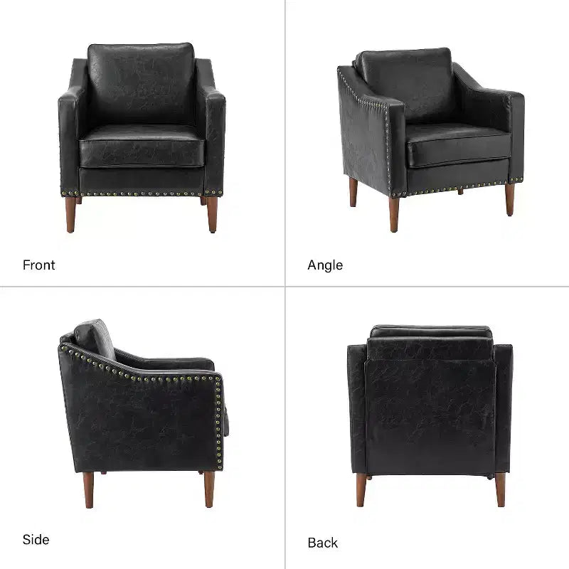 Fauteuil en cuir végétalien de transition Bonita avec coussin de siège amovible et garnitures cloutées | ART OF LIVING DESIGNS
