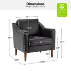 Fauteuil en cuir végétalien de transition Bonita avec coussin de siège amovible et garnitures cloutées | ART OF LIVING DESIGNS