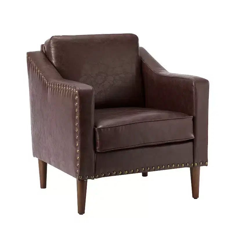 Fauteuil en cuir végétalien de transition Bonita avec coussin de siège amovible et garnitures cloutées | ART OF LIVING DESIGNS