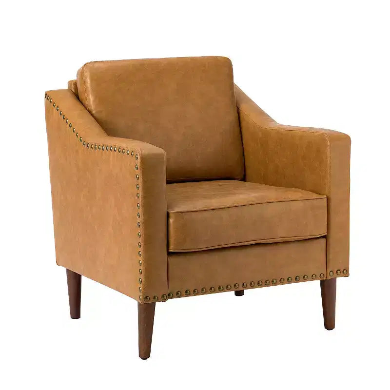 Fauteuil en cuir végétalien de transition Bonita avec coussin de siège amovible et garnitures cloutées | ART OF LIVING DESIGNS