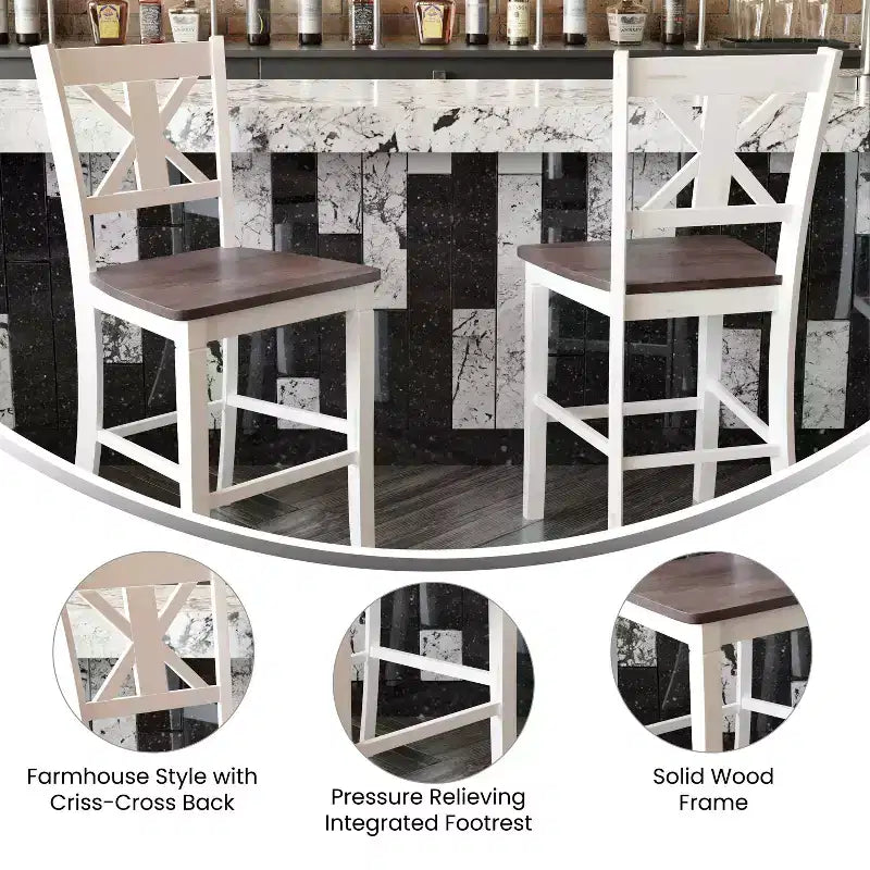 Flash Furniture Gwendolyn, lot de 2 tabourets de bar modernes de style rustique en bois massif de qualité commerciale, hauteur comptoir