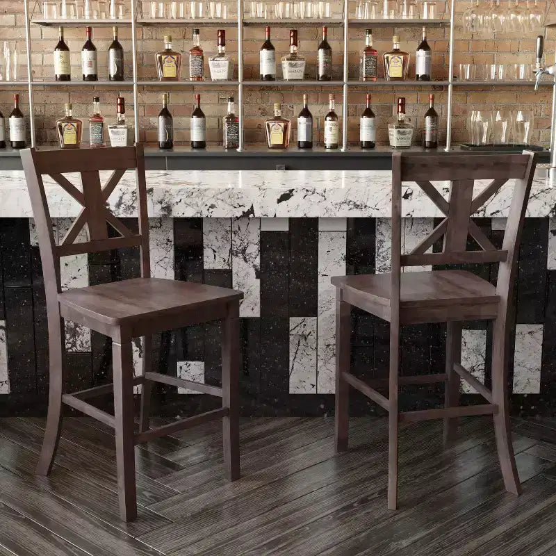 Flash Furniture Gwendolyn, lot de 2 tabourets de bar modernes de style rustique en bois massif de qualité commerciale, hauteur comptoir