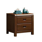 Petite Table de Chevet en Bois Marron Noyer Traditionnel à 2 Tiroirs