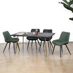 Chaise de salle à manger simple en cuir rembourré avec dossier solide et pieds en métal