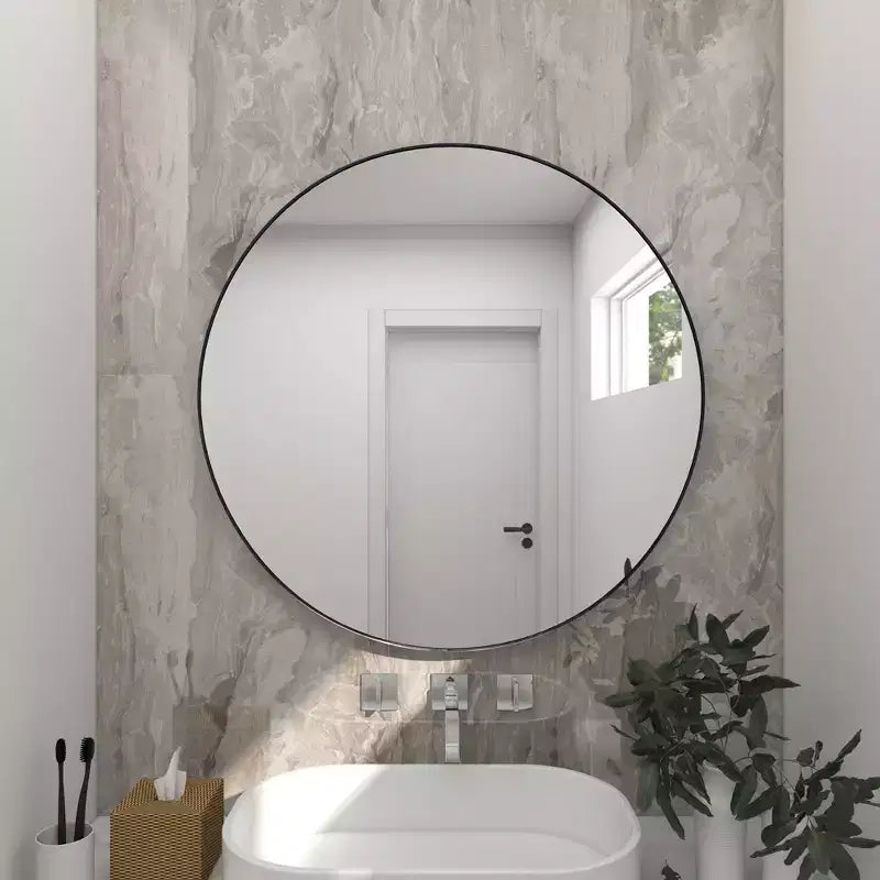 Miroir mural rond contemporain en bois de 36 po - Olivia & May