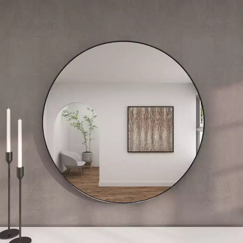 Miroir mural rond contemporain en bois de 36 po - Olivia & May