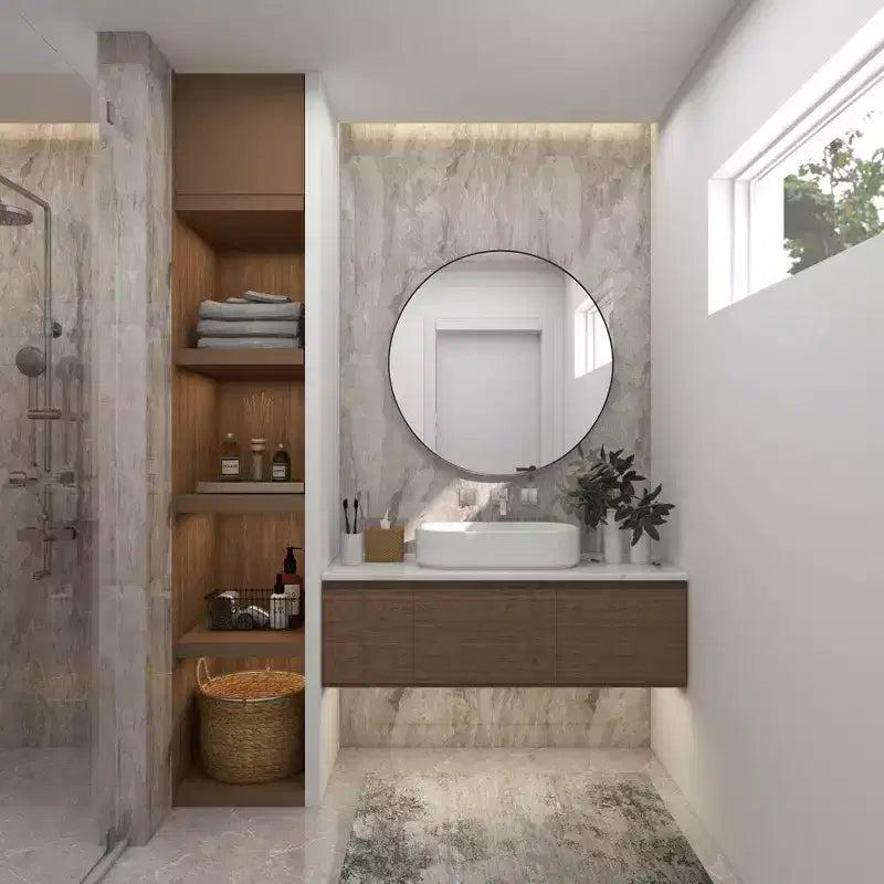 Miroir mural rond contemporain en bois de 36 po - Olivia & May