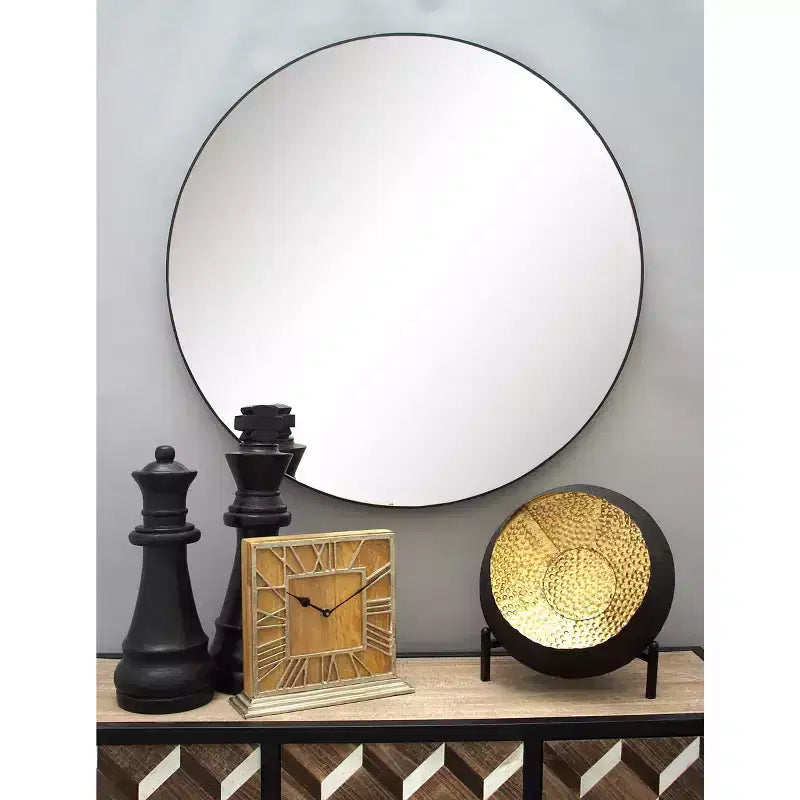 Miroir mural rond contemporain en bois de 36 po - Olivia & May