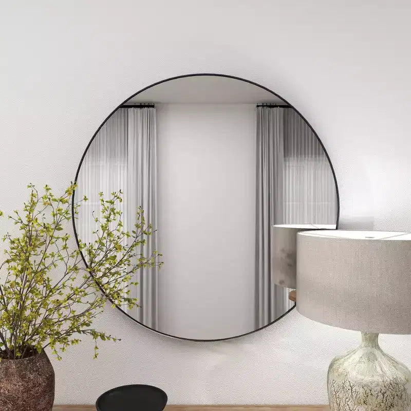 Miroir mural rond contemporain en bois de 36 po - Olivia & May